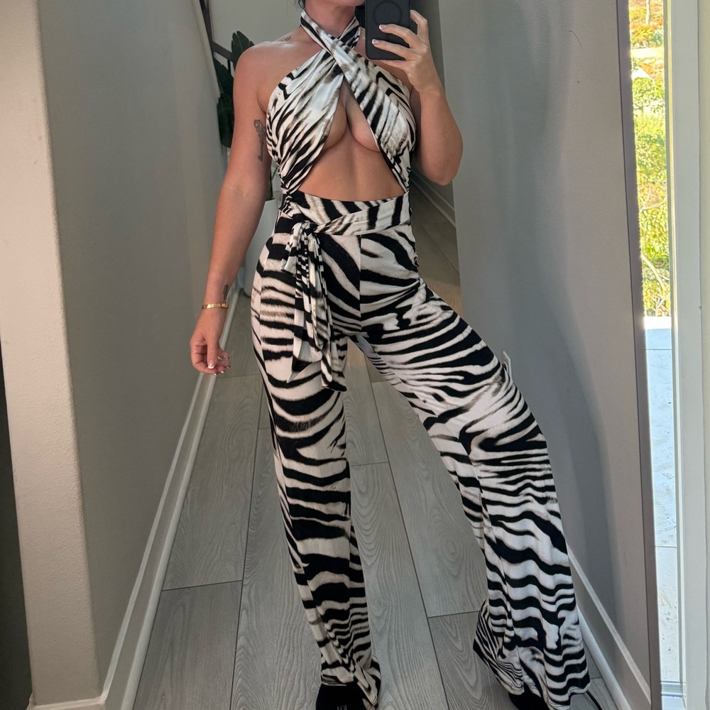 Zebra Print Halter Jumpsuit